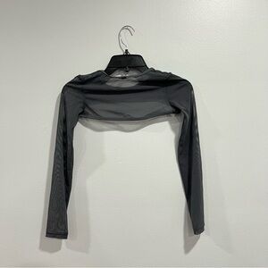 Sheer Dark Gray Long Sleeve Top Topper / Mesh Sleeves and Neckline